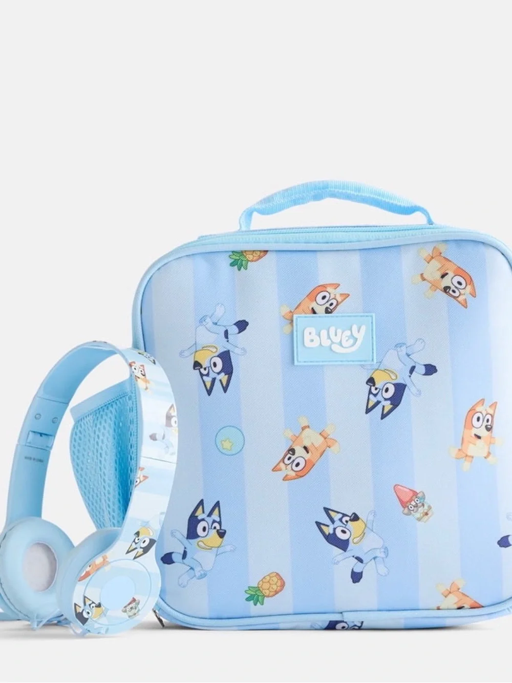 Blue Kids Backpack and Lunch Bag and headphones Set with Bluey and Bingo Print